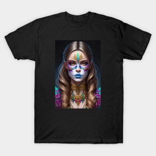 Pretty Woman in Sugar Skull Makeup - Sugar Skull Art T-Shirt